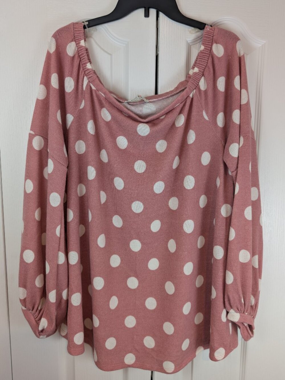Pop Kiss Pink and White Large Polka Dot Off the Shoulder Sweater 3XL